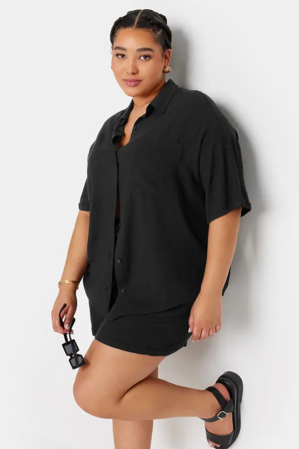 Limited Collection Curve Black Crinkle Shirt, Women's Curve & Plus Size, Limited Collection