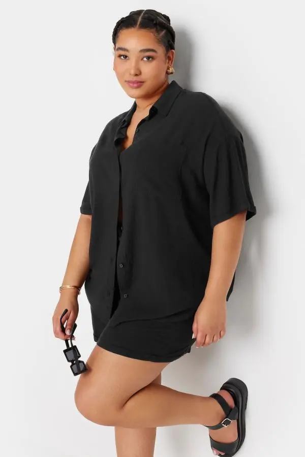 Yours Curve Black Crinkle Shirt, Women's Curve & Plus Size, Yours