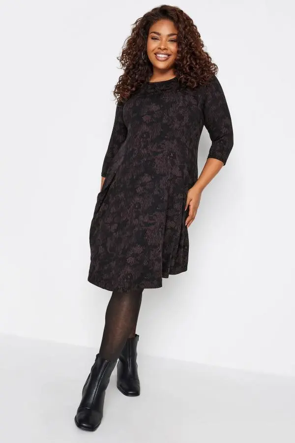 Yours Curve Black Floral Print Pocket Midi Dress, Women's Curve & Plus Size, Yours