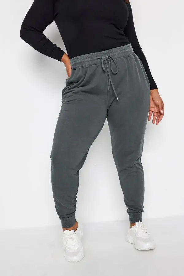 Yours Curve Grey Acid Wash Joggers, Women's Curve & Plus Size, Yours