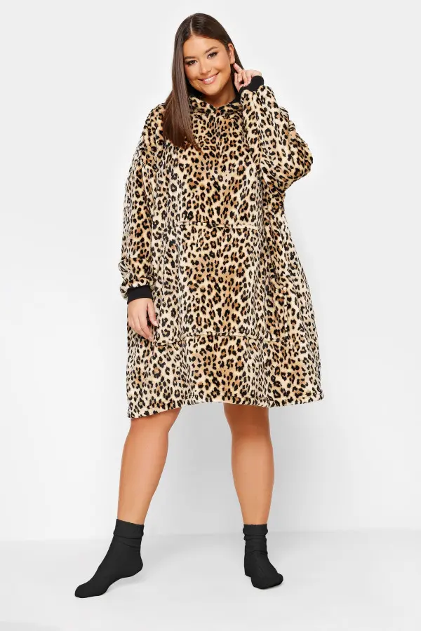 Yours Curve Brown Leopard Print Snuggle Hoodie
