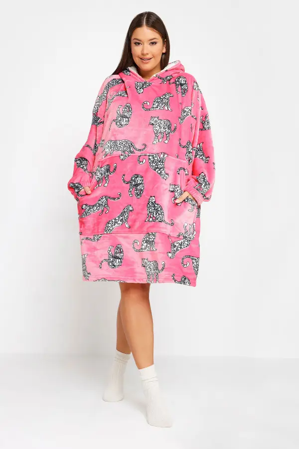 Yours Curve Pink Soft Touch Animal Print Snuggle Hoodie