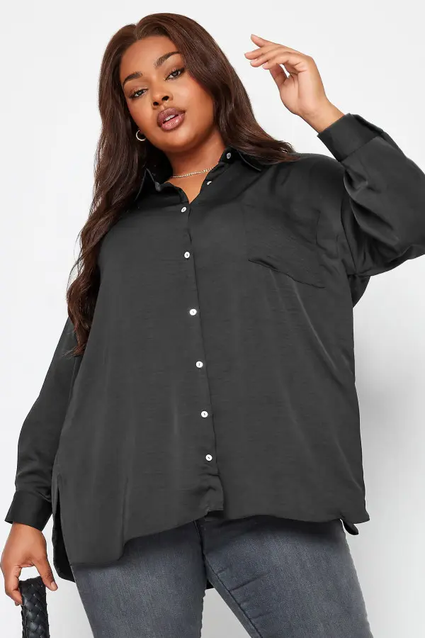 Yours Curve Black Button Through Shirt, Women's Curve & Plus Size, Yours