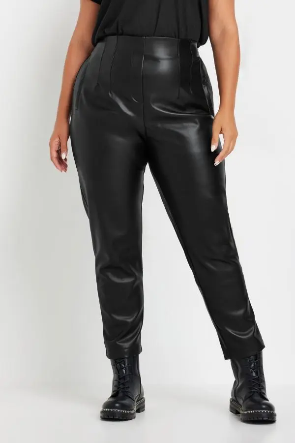 Yours Curve Black Coated Darted Waist Tapered Trousers, Women's Curve & Plus Size, Yours