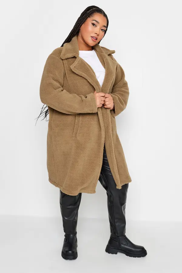 Yours Curve Beige Brown Faux Fur Coat, Women's Curve & Plus Size, Yours