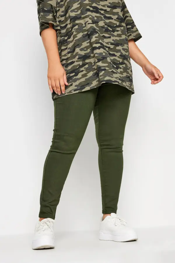 Yours Curve Khaki Green Stretch Pull On Grace Jeggings, Women's Curve & Plus Size, Yours