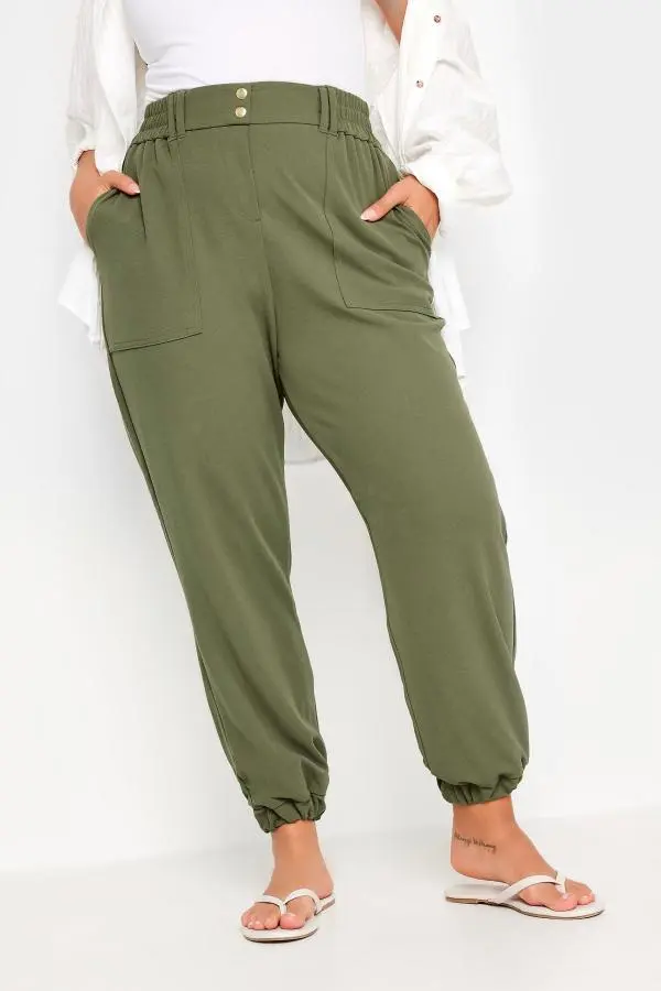 Yours Curve Khaki Green Scuba Cuffed Cargo Joggers, Women's Curve & Plus Size, Yours