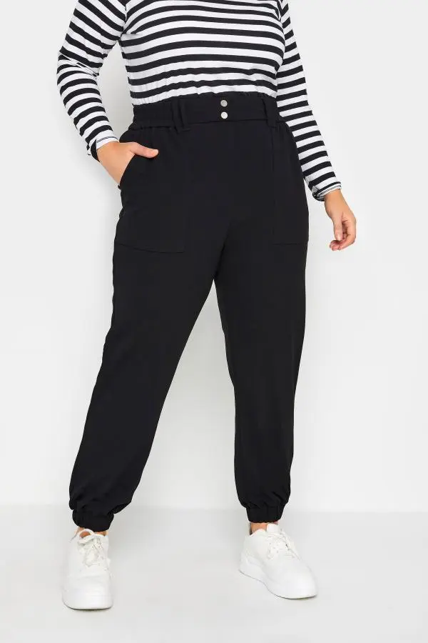 Yours Curve Black Scuba Cuffed Cargo Joggers, Women's Curve & Plus Size, Yours