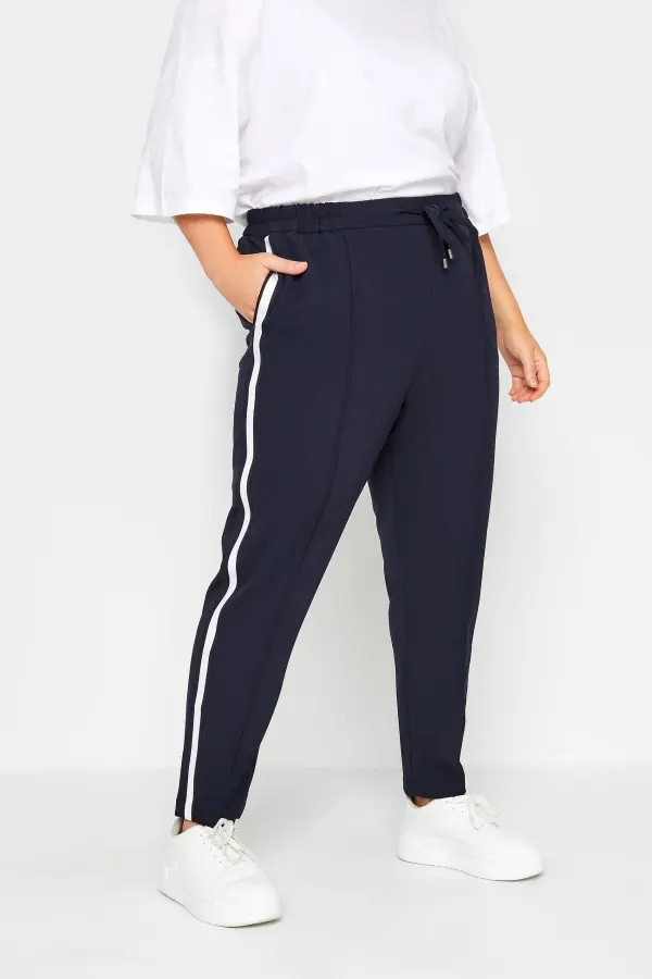 Yours Curve Navy Blue Side Stripe Straight Leg Joggers, Women's Curve & Plus Size, Yours