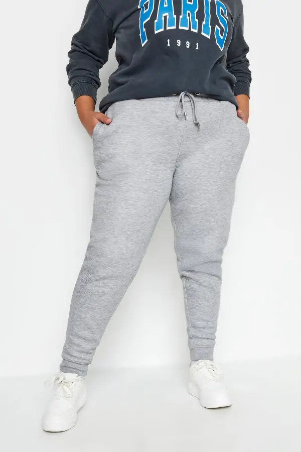 Yours Curve Light Grey Cuffed Stretch Joggers, Women's Curve & Plus Size, Yours