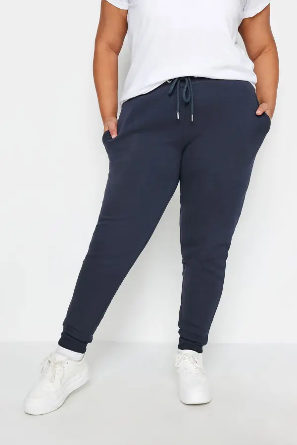 Yours Curve Navy Blue Cuffed Stretch Joggers, Women's Curve & Plus Size, Yours