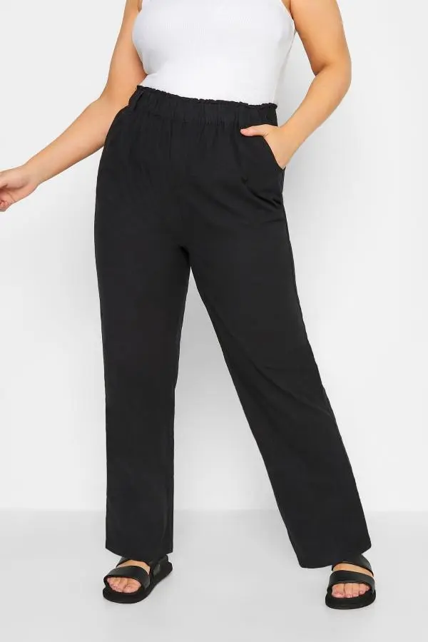 Yours Curve Black Cool Cotton Wide Leg Trousers, Women's Curve & Plus Size, Yours