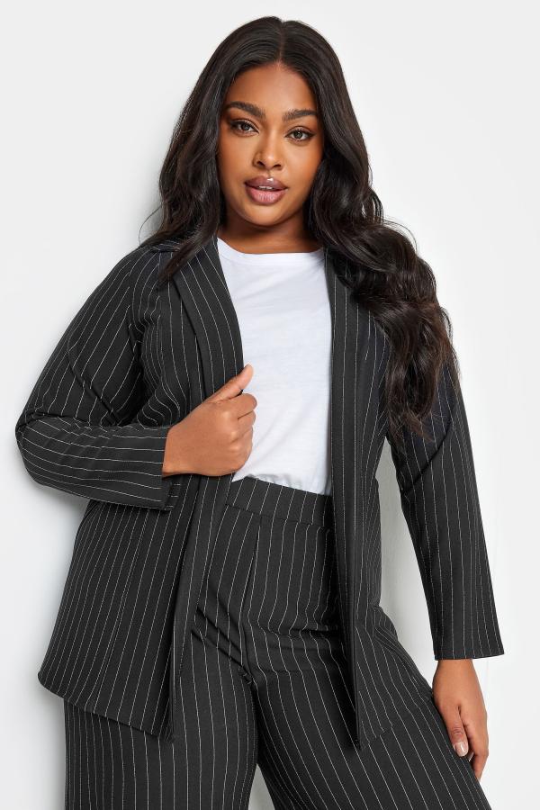 Yours Curve Black Pinstripe Pocket Blazer, Women's Curve & Plus Size, Yours