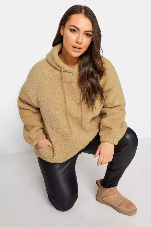 Yours Curve Brown Teddy Hoodie, Women's Curve & Plus Size, Yours