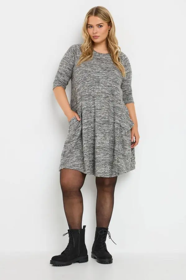 Yours Curve Grey Soft Touch Pocket Dress, Women's Curve & Plus Size, Yours