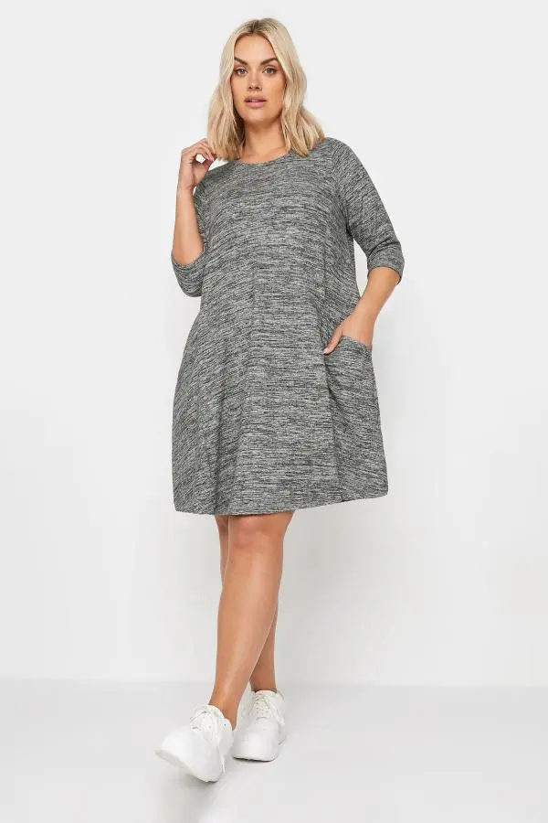 Yours Curve Grey Soft Touch Pocket Dress, Women's Curve & Plus Size, Yours