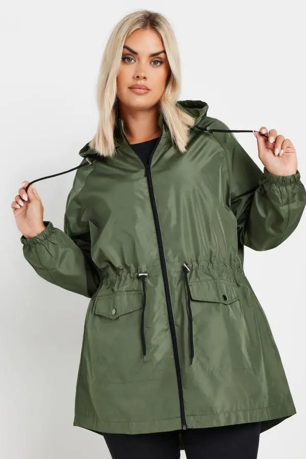 Yours Curve Khaki Green Drawstring Lightweight Parka Jacket, Women's Curve & Plus Size, Yours