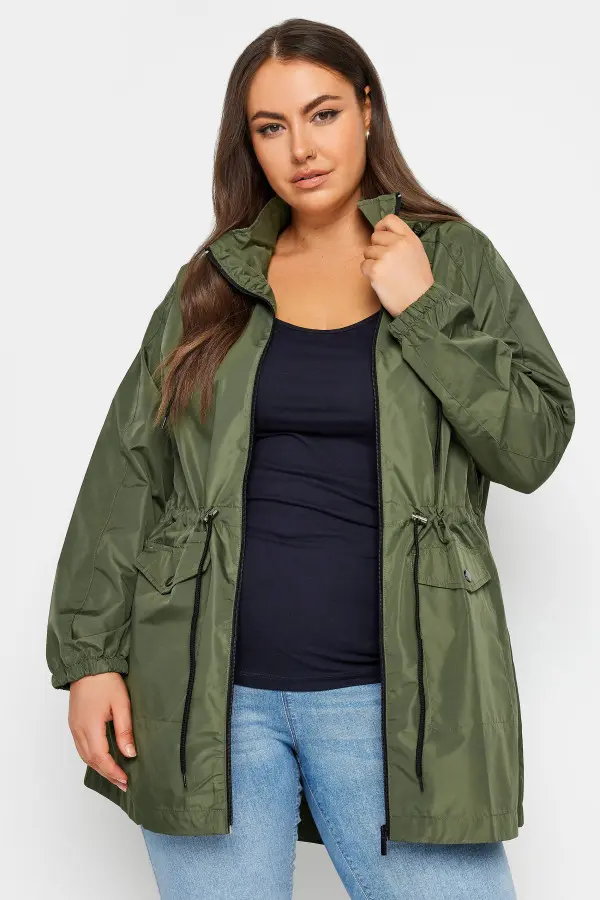 Yours Curve Khaki Green Drawstring Lightweight Parka Jacket, Women's Curve & Plus Size, Yours