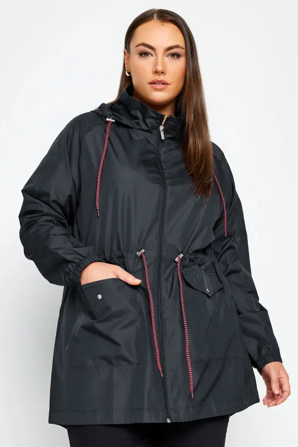 Yours Curve Navy Blue Drawstring Lightweight Parka Jacket, Women's Curve & Plus Size, Yours