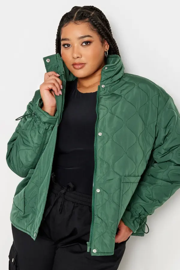 Yours Curve Green Quilted Jacket, Women's Curve & Plus Size, Yours