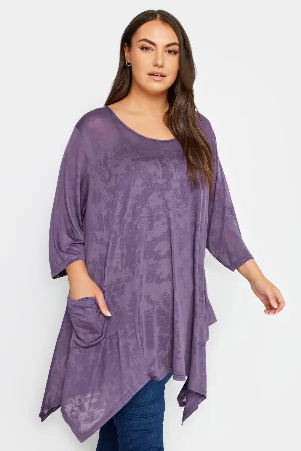 Yours Curve Purple Hanky Hem Pocket Top, Women's Curve & Plus Size, Yours