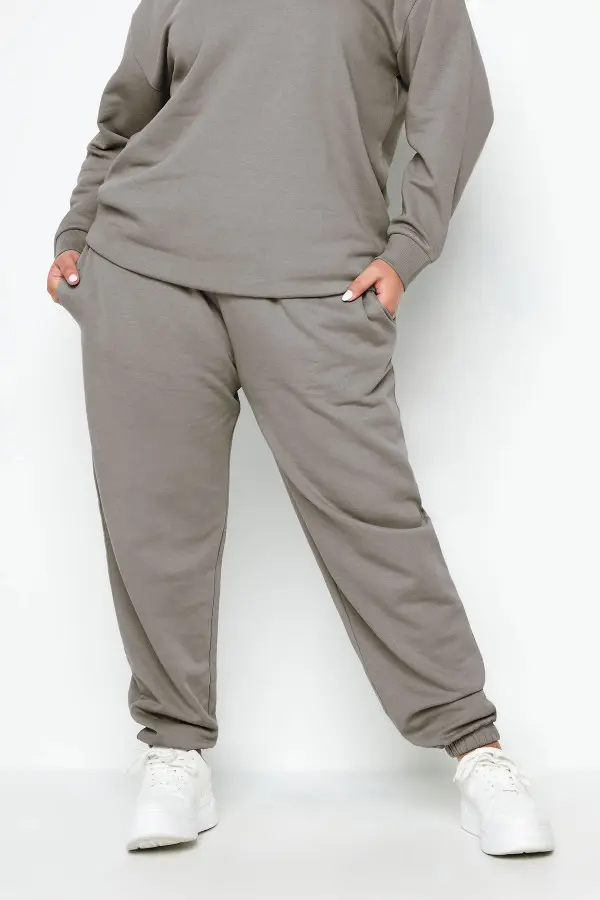 Yours Curve Light Grey Cuffed Joggers, Women's Curve & Plus Size, Yours