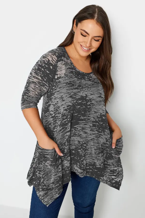 Yours Curve Black Abstract Print Pocket Top, Women's Curve & Plus Size, Yours
