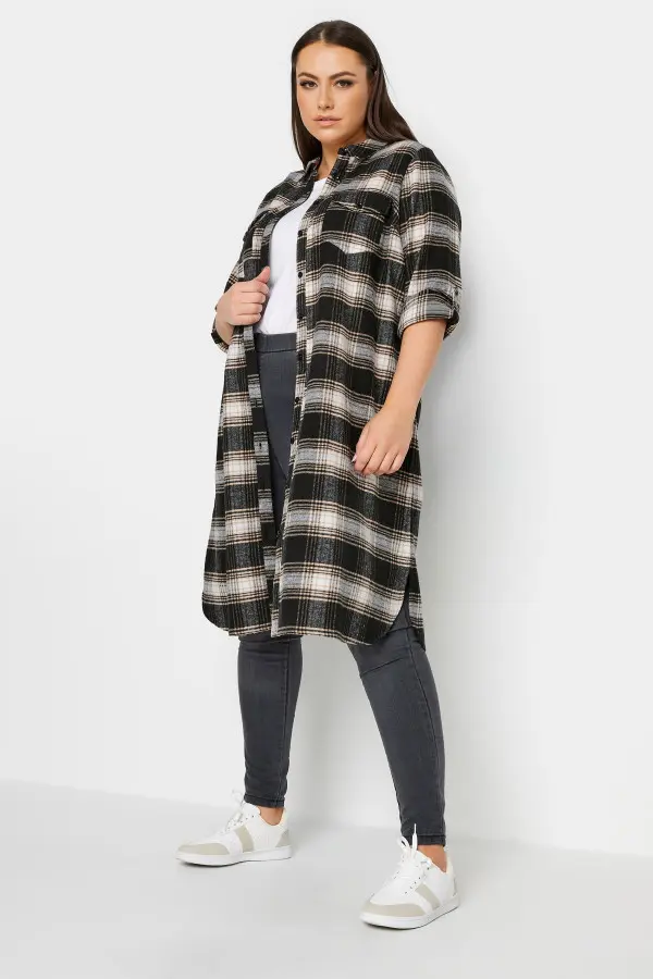 Yours Curve Black Check Maxi Shirt, Women's Curve & Plus Size, Yours