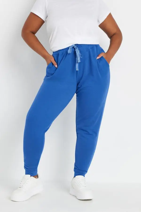 Yours Curve Blue Elasticated Stretch Joggers, Women's Curve & Plus Size, Yours