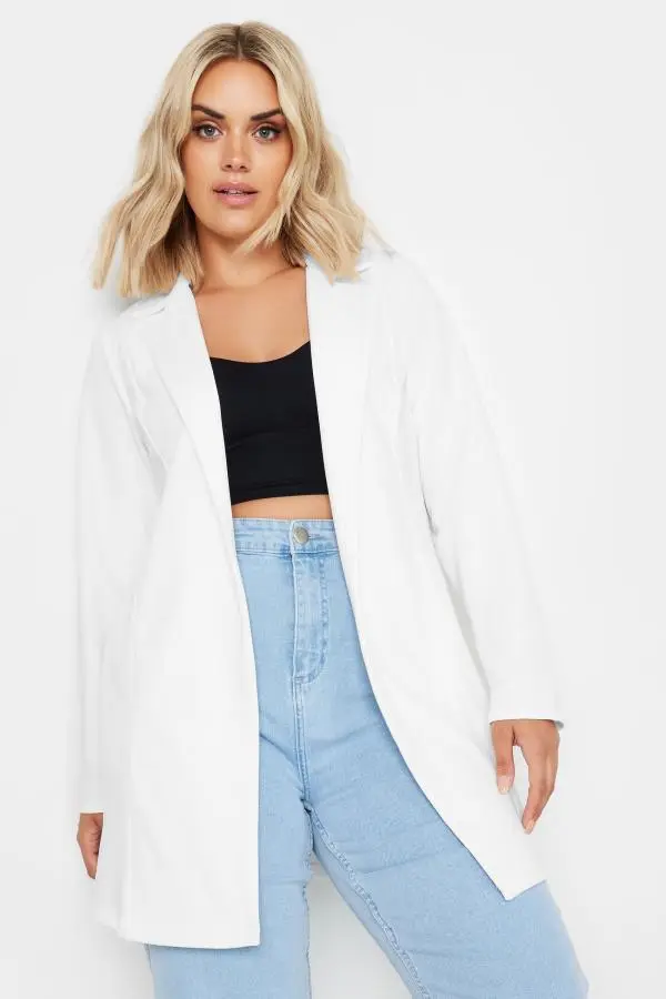 White Longline Blazer, Women's Curve & Plus Size, Yours