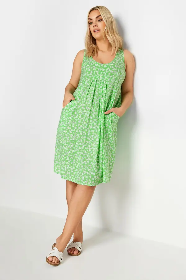 Yours Curve Green Floral Ditsy Pocket Dress, Women's Curve & Plus Size, Yours