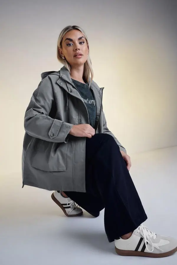 Yours Curve Charcoal Grey Raglan Lightweight Jacket, Women's Curve & Plus Size, Yours