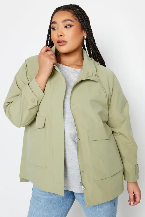 Yours Curve Sage Green Raglan Lightweight Jacket, Women's Curve & Plus Size, Yours