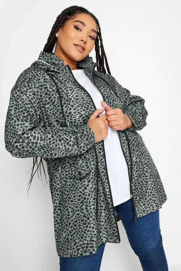 Yours Curve Green Tile Print Lightweight Parka Jacket, Women's Curve & Plus Size, Yours