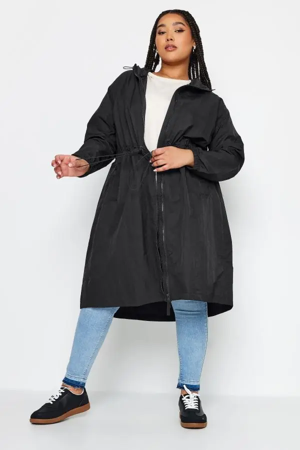 Yours Curve Black Lightweight Longline Parka Jacket, Women's Curve & Plus Size, Yours