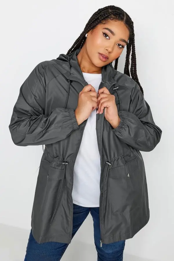 Yours Curve Dark Grey Lightweight Parka Jacket, Women's Curve & Plus Size, Yours