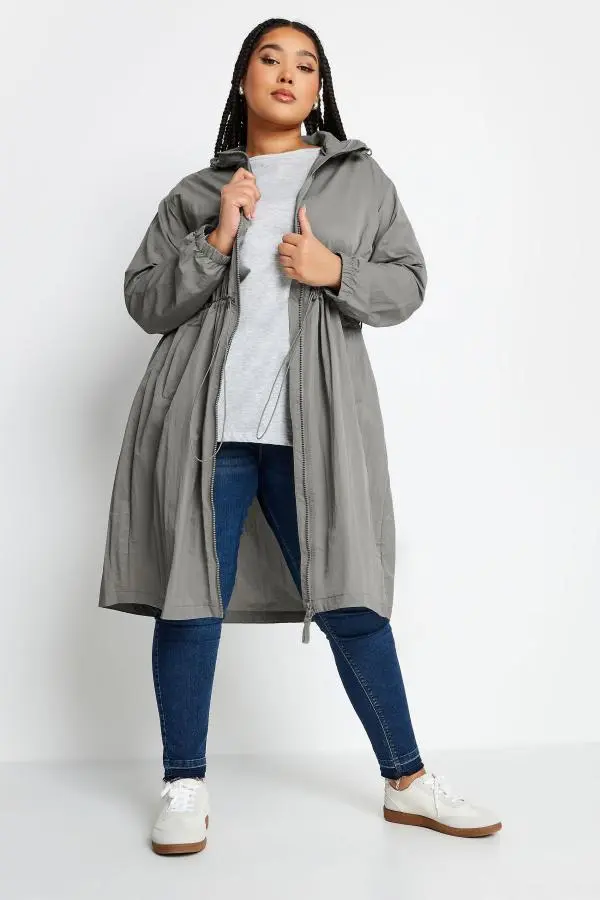 Yours Curve Grey Lightweight Longline Parka Jacket, Women's Curve & Plus Size, Yours