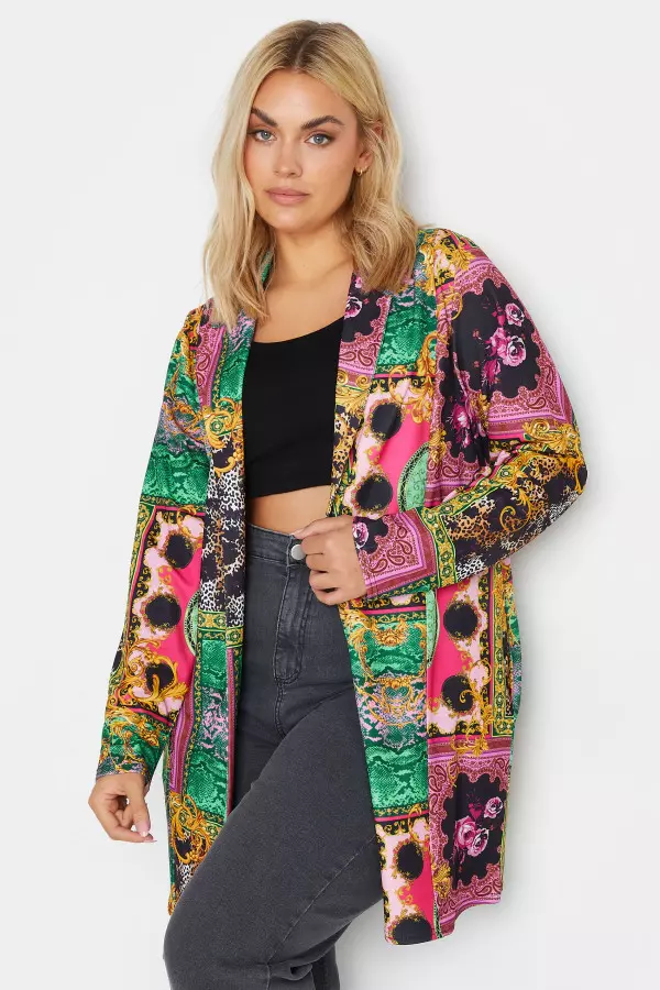 Limited Collection Curve Pink & Green Tile Print Blazer, Women's Curve & Plus Size, Limited Collection