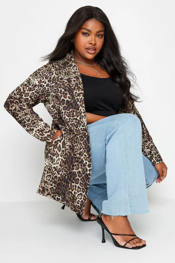 Yours Curve Brown Leopard Print Blazer, Women's Curve & Plus Size, Yours