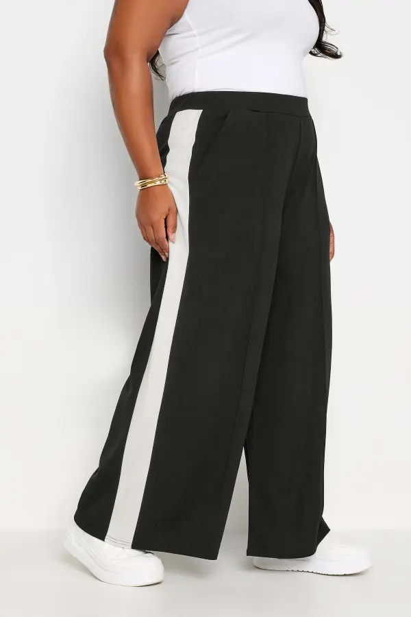 Yours Curve Black Side Stripe Wide Leg Trousers, Women's Curve & Plus Size, Yours