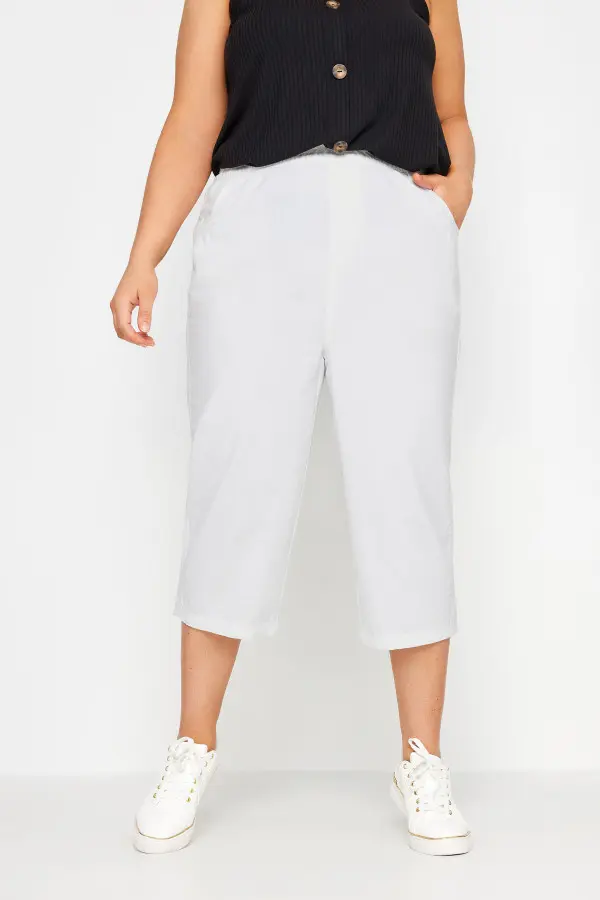 Yours Curve White Cool Cotton Cropped Trousers, Women's Curve & Plus Size, Yours