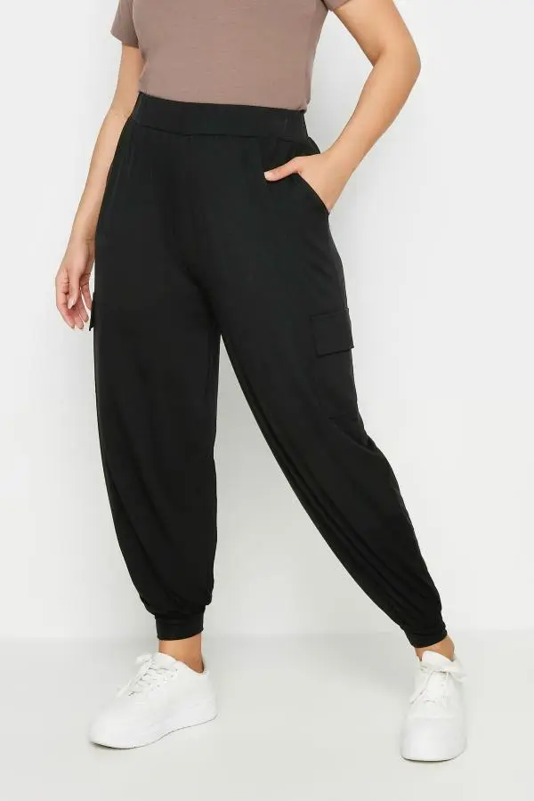 Yours Curve Black Cargo Pocket Harem Joggers, Women's Curve & Plus Size, Yours