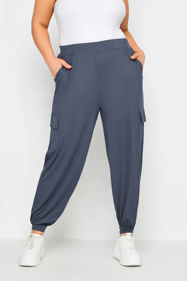 Yours Curve Steel Grey Cargo Pocket Harem Joggers, Women's Curve & Plus Size, Yours