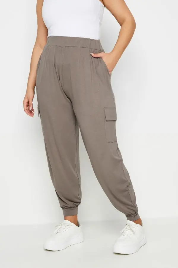 Yours Curve Brown Cargo Pocket Harem Joggers, Women's Curve & Plus Size, Yours