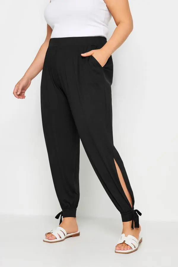 Yours Curve Black Tie Detail Harem Joggers, Women's Curve & Plus Size, Yours