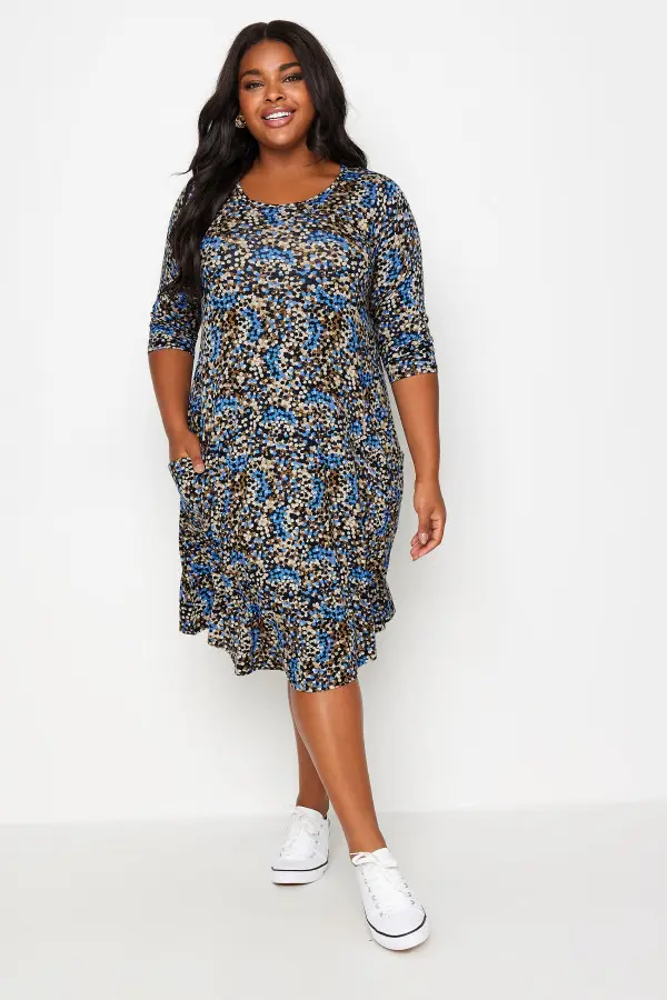 Yours Curve Blue Abstract Print Pocket Dress, Women's Curve & Plus Size, Yours