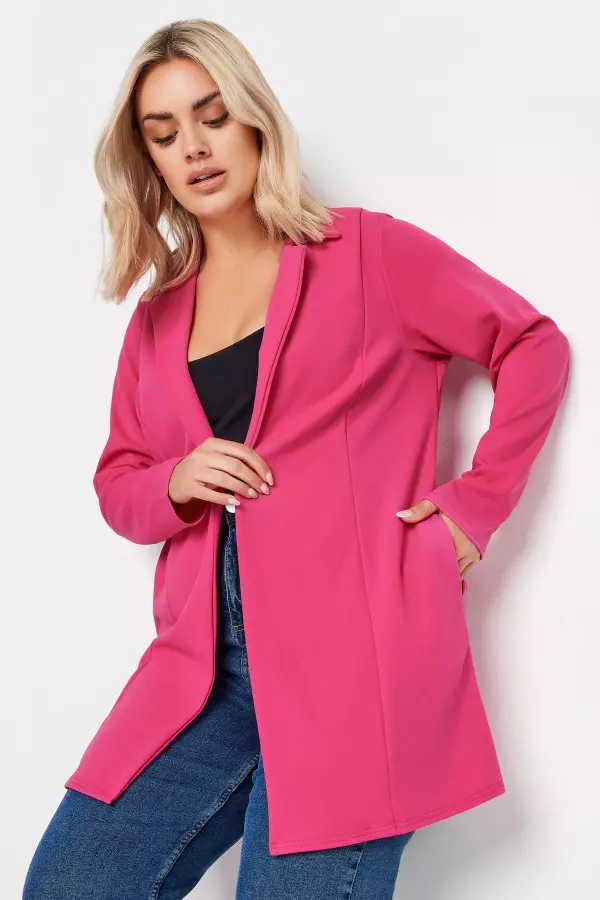 Yours Curve Hot Pink Longline Blazer, Women's Curve & Plus Size, Yours