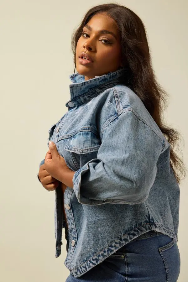 Yours Curve Blue Western Denim Jacket, Women's Curve & Plus Size, Yours