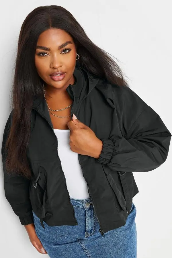 Yours Curve Black Hooded Cargo Jacket, Women's Curve & Plus Size, Yours