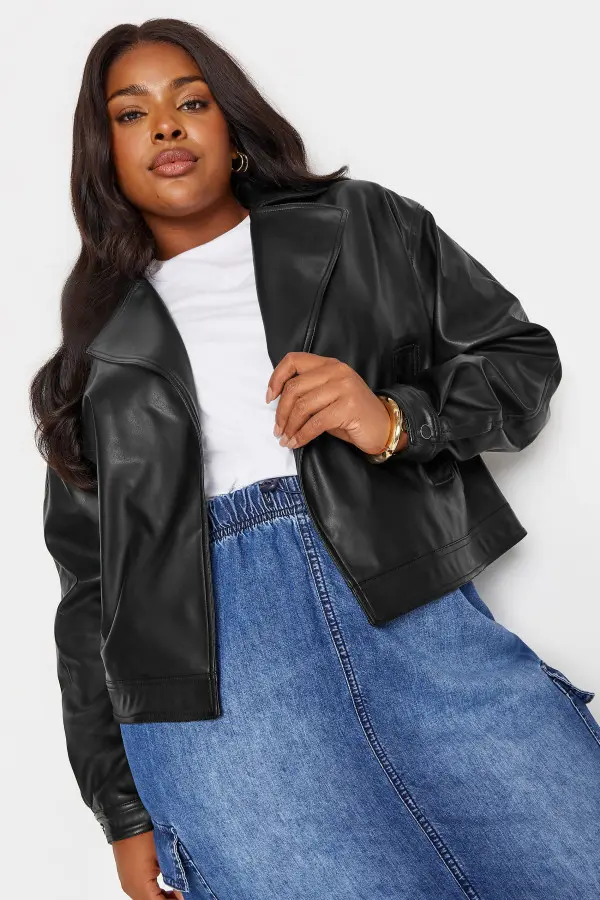 Yours Curve Black Faux Leather Biker Jacket, Women's Curve & Plus Size, Yours